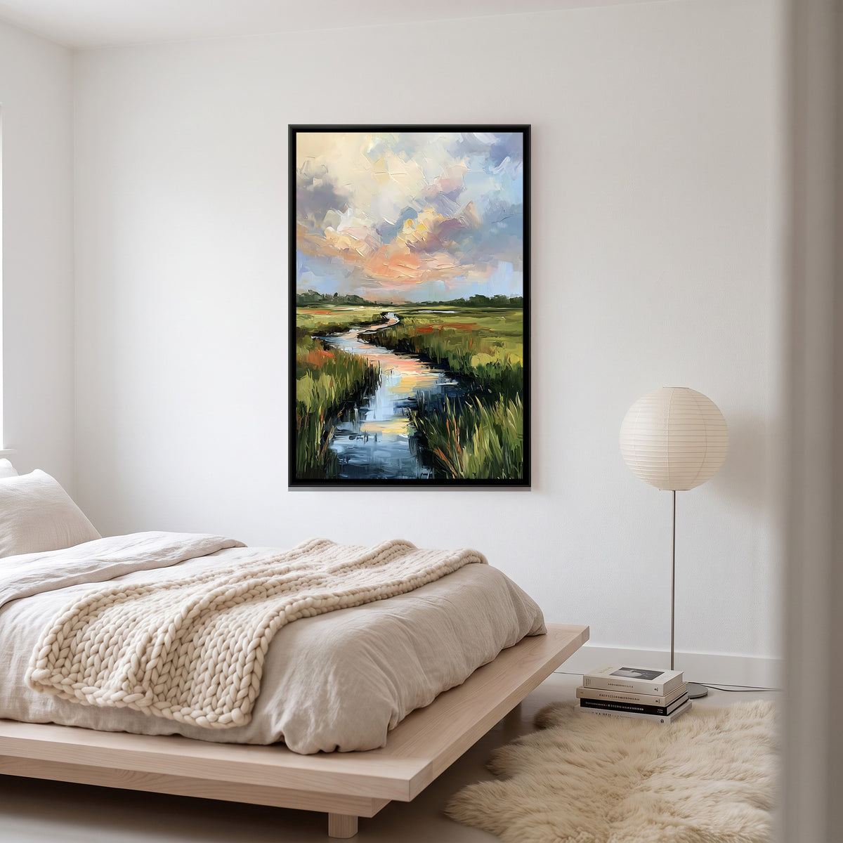 Countryside River — canvas art shown in a second room setting