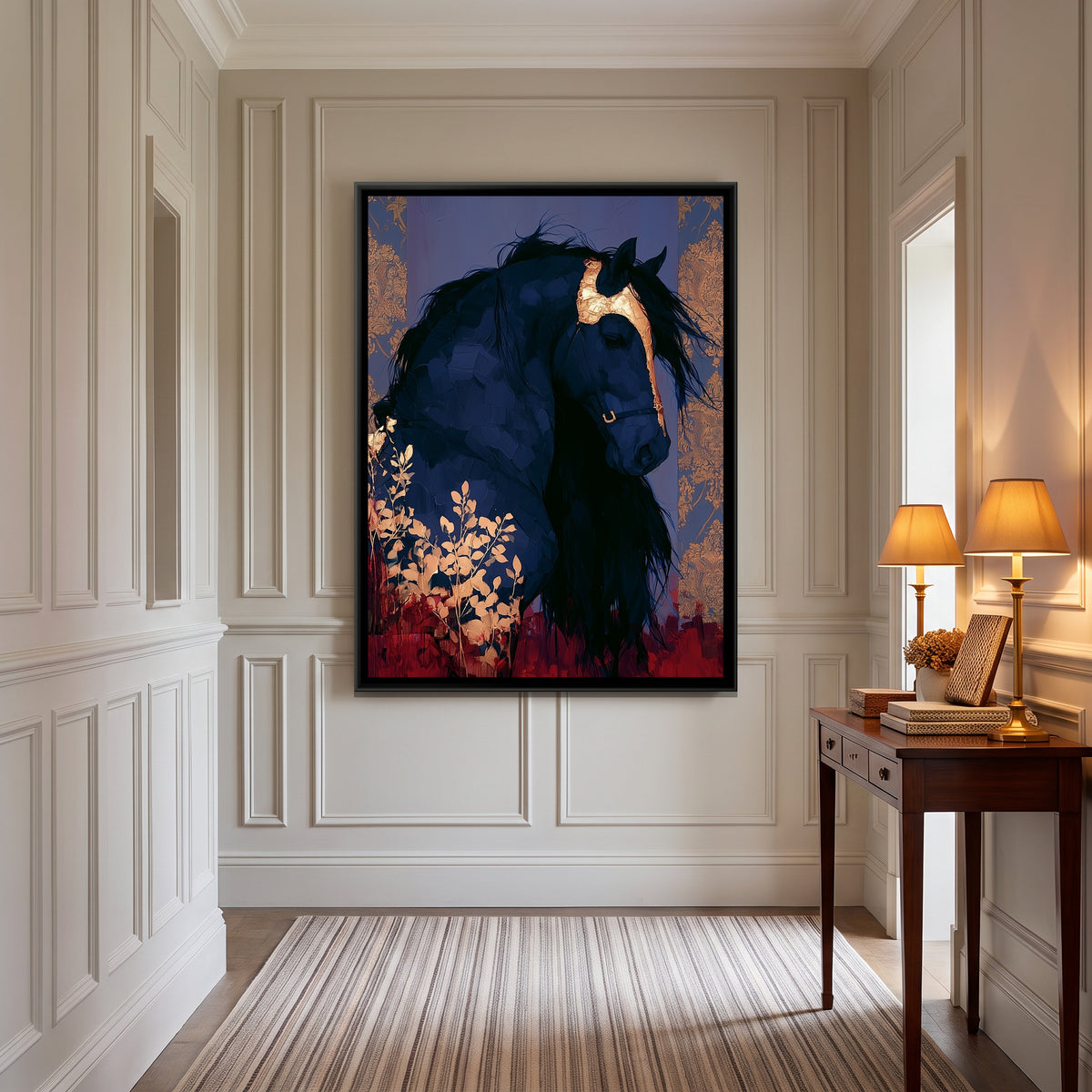 Black Horse — canvas art shown in a styled room