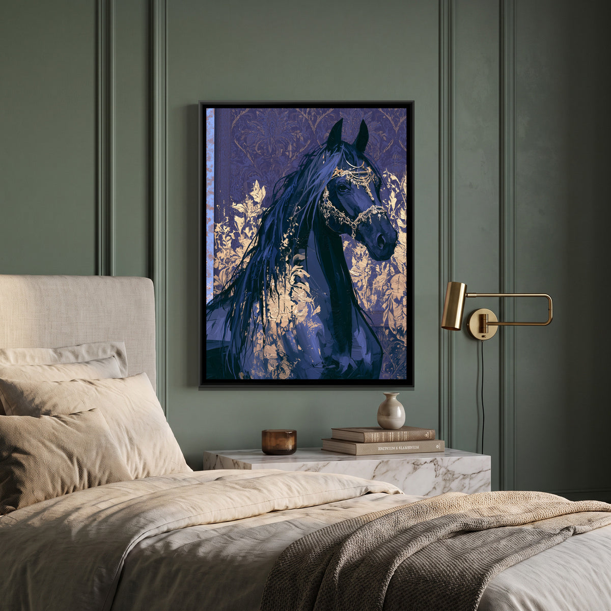 Black Horse — canvas art shown in a styled room
