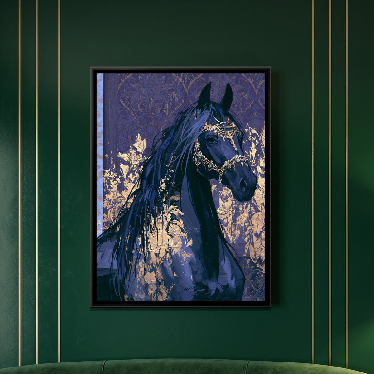 Black Horse — framed canvas art hung on a wall