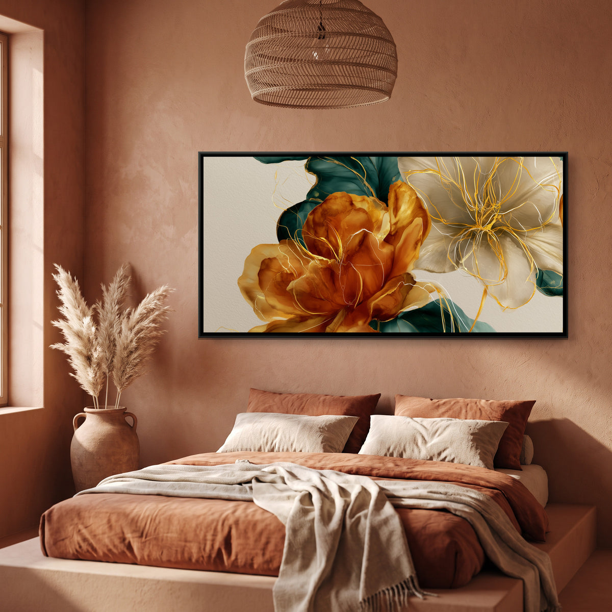 Abstract Lilies — canvas art shown in a second room setting