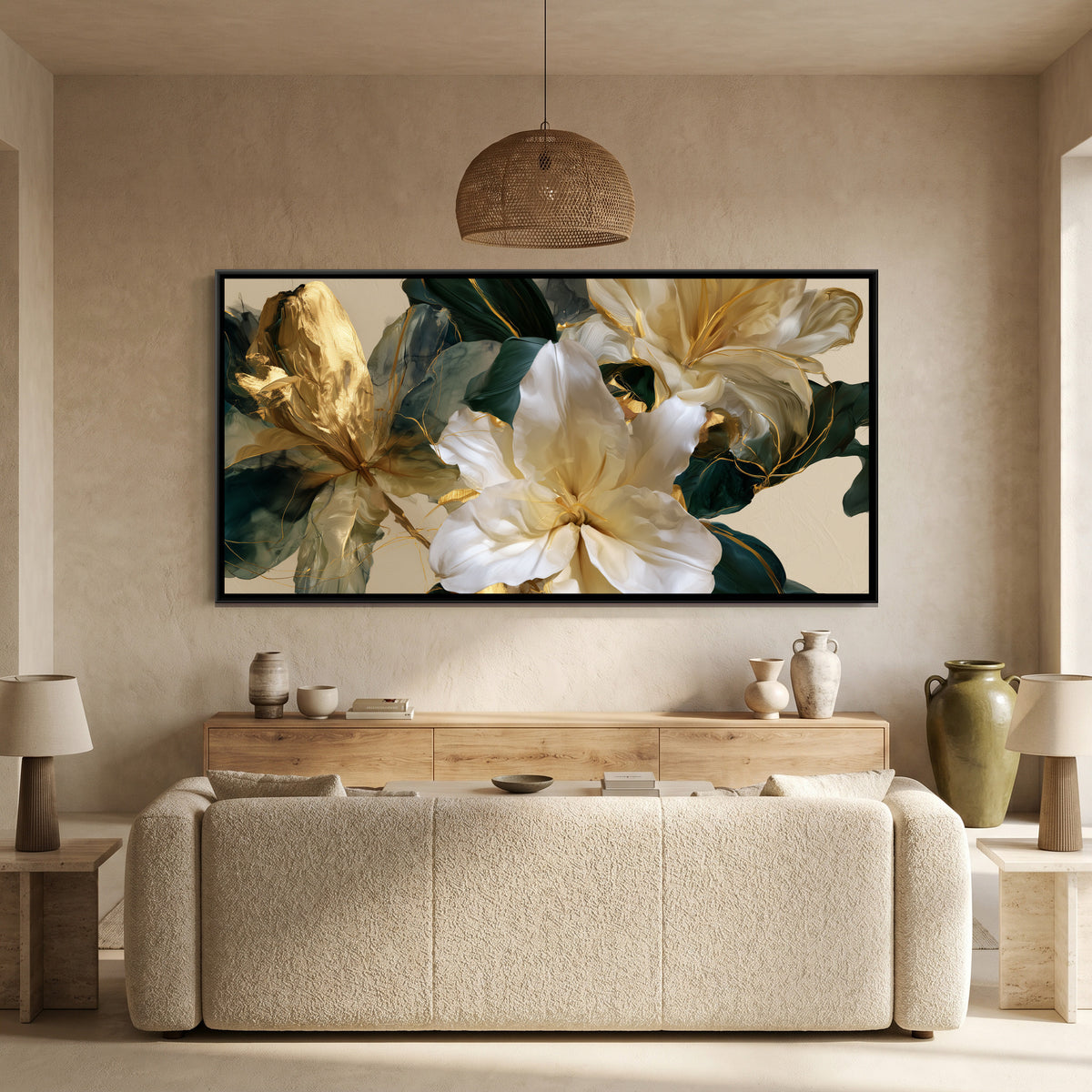 Abstract Lilies — canvas art shown in a styled room
