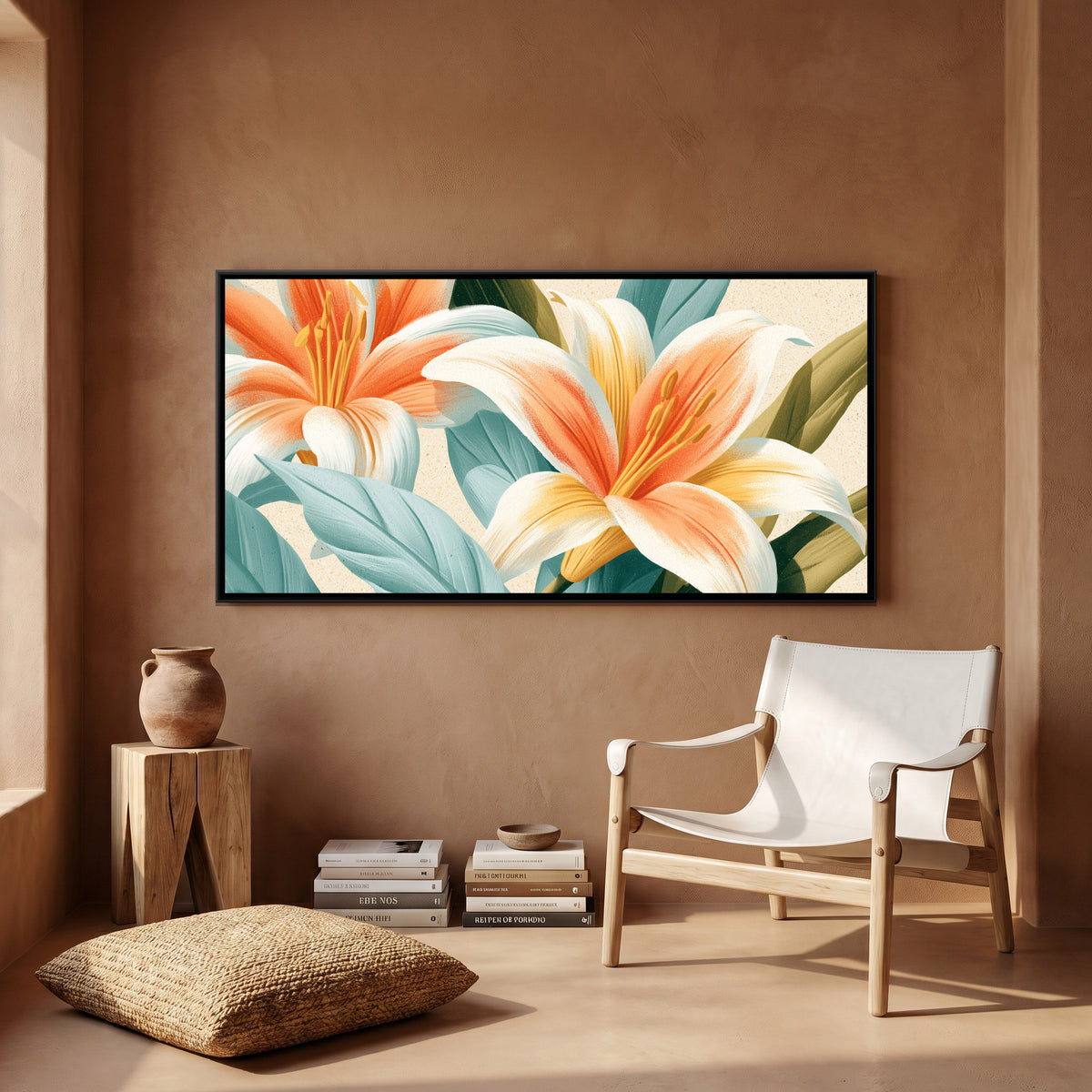 Abstract Lilies — canvas art shown in a styled room
