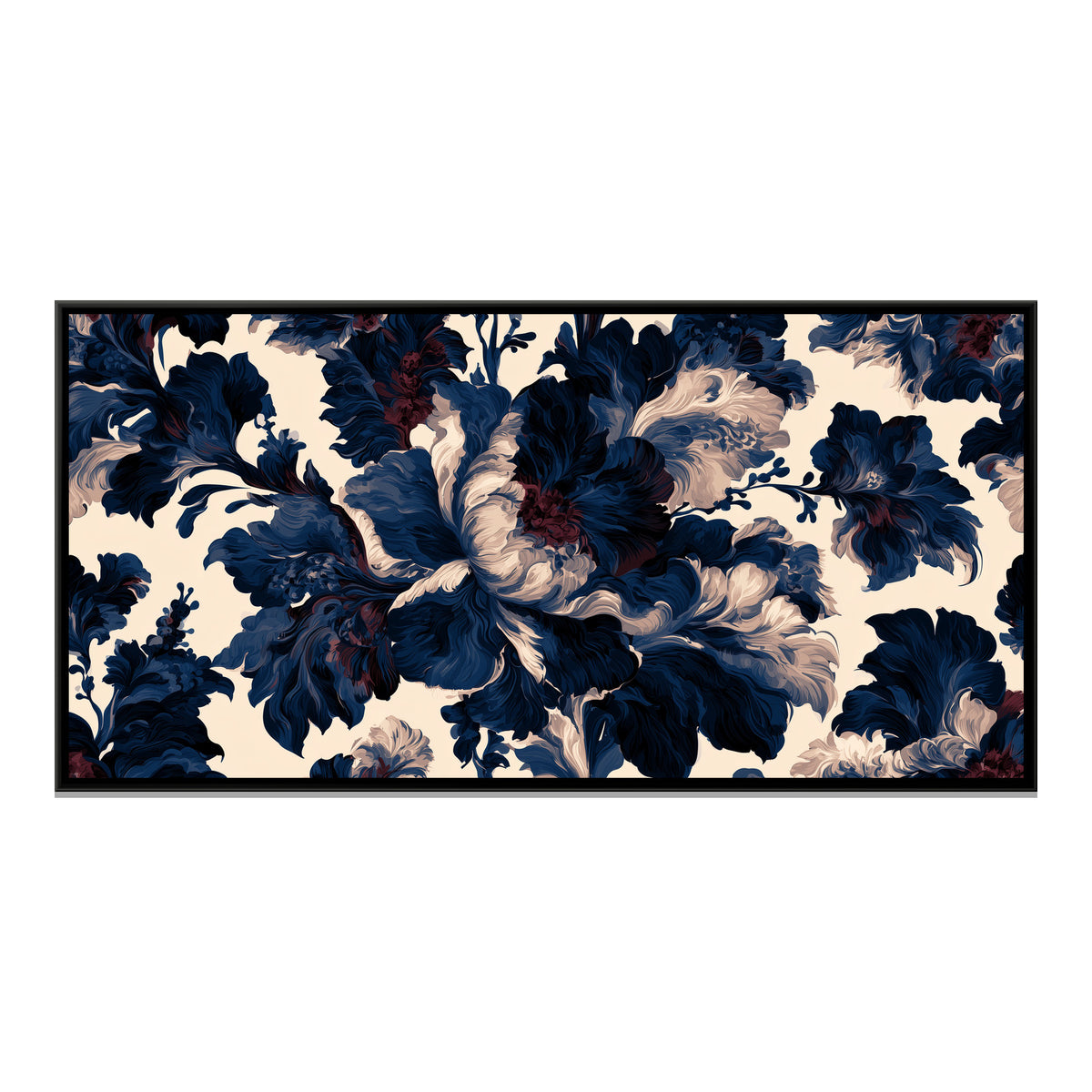 Indigo Floral Pattern — framed canvas print, front view