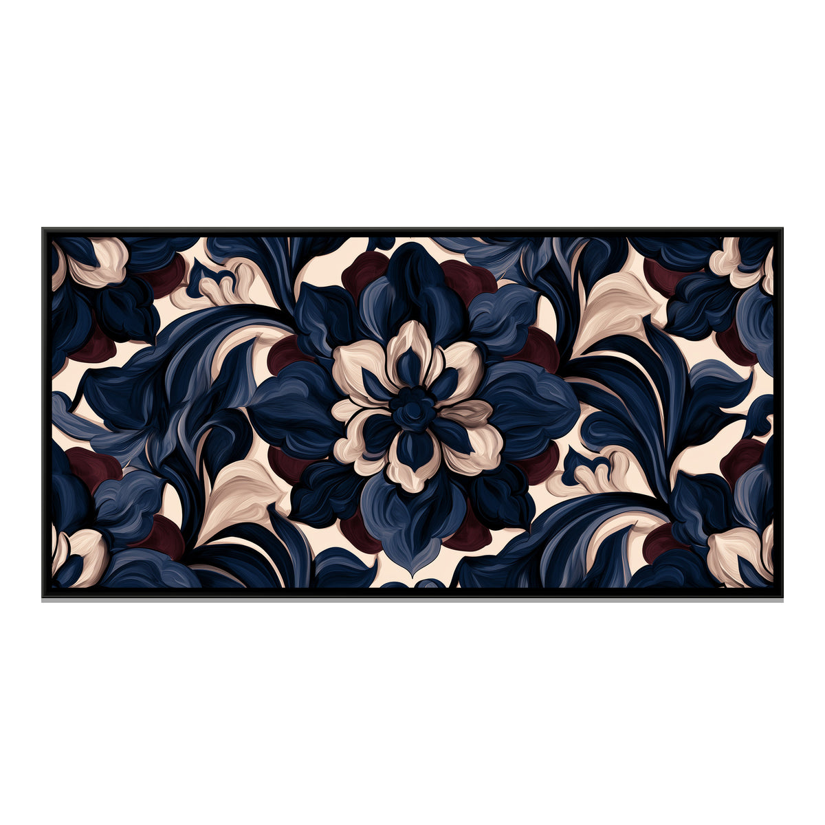 Indigo Floral Pattern — framed canvas print, front view