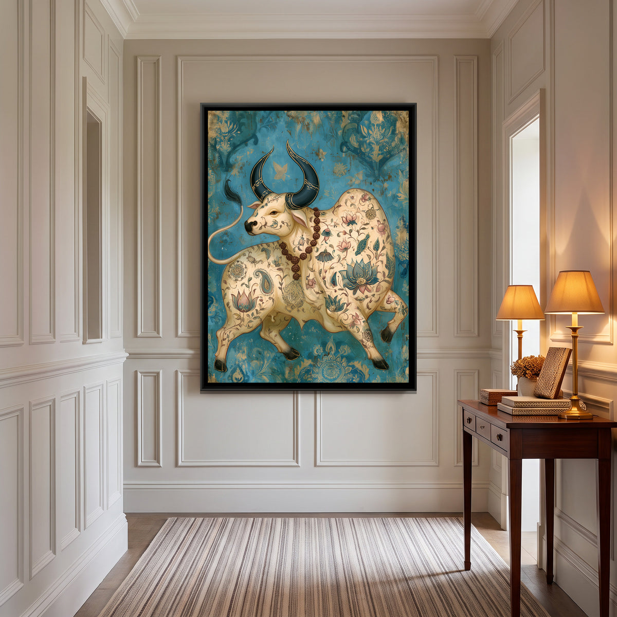 Nandi Ji — canvas art shown in a second room setting
