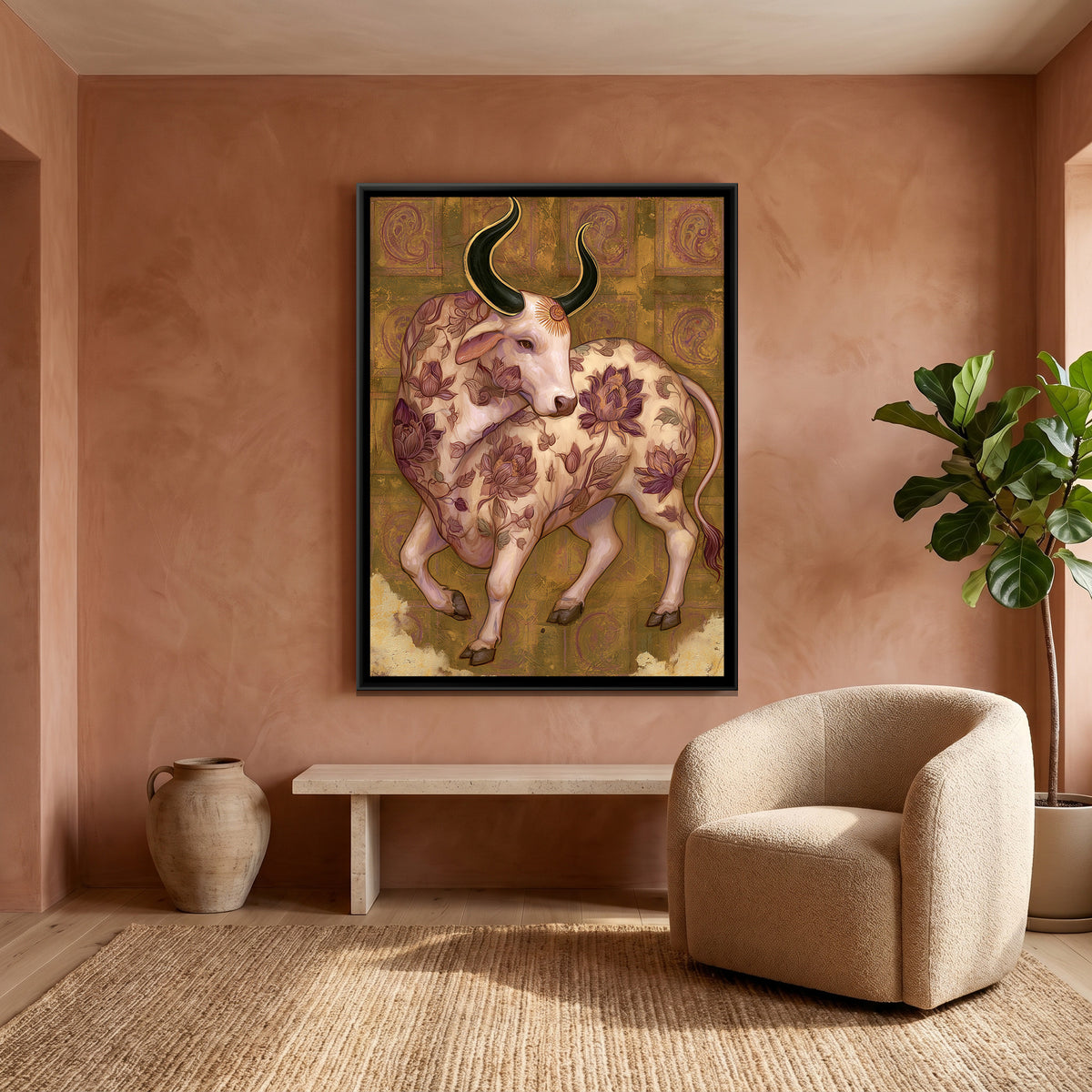 Nandi Ji — canvas art shown in a second room setting