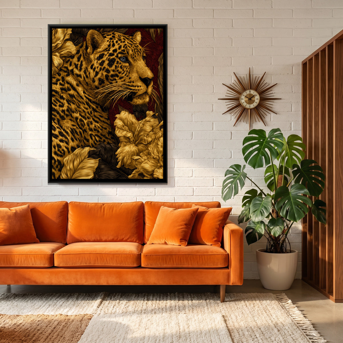 Golden Jaguar — canvas art shown in a styled room