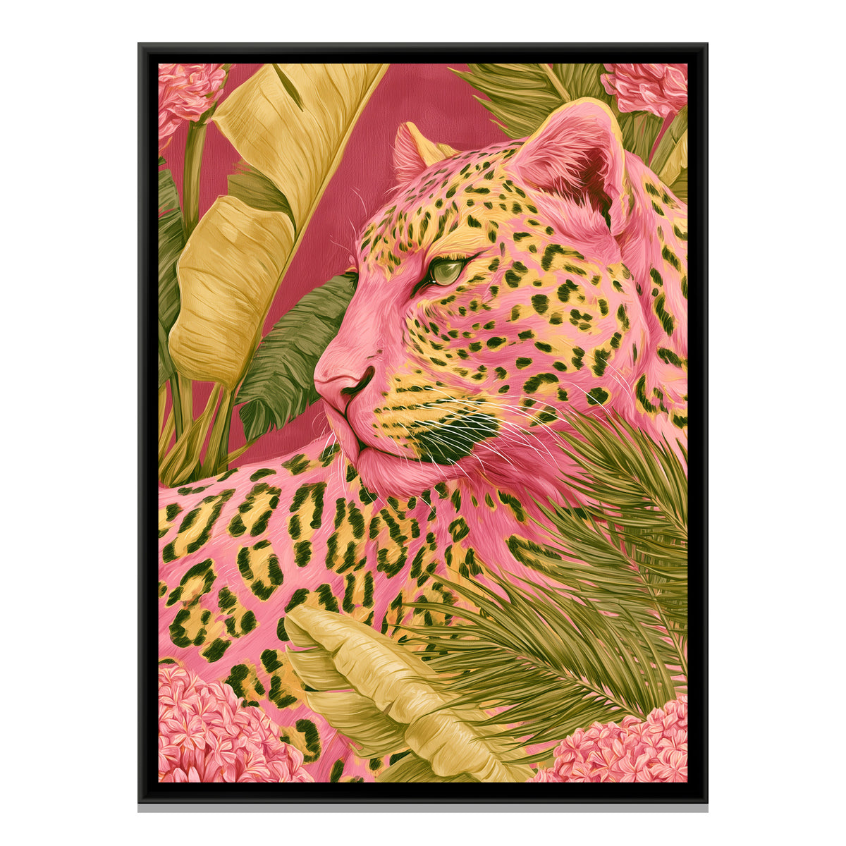 Pink Leopard — framed canvas print, front view