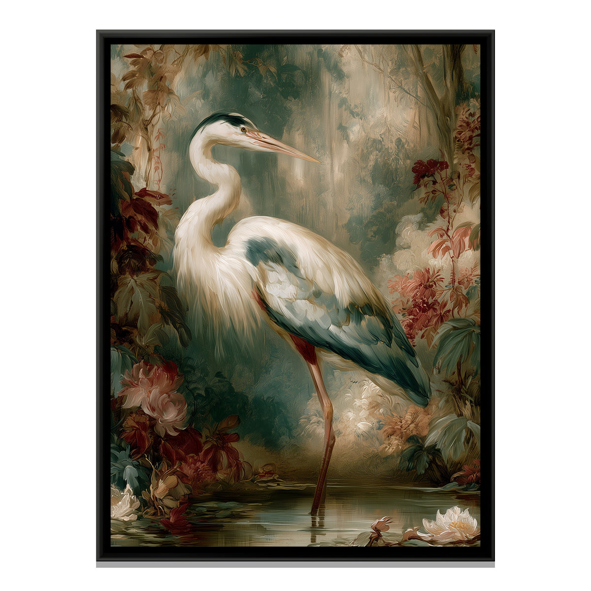 Grey Heron — framed canvas print, front view