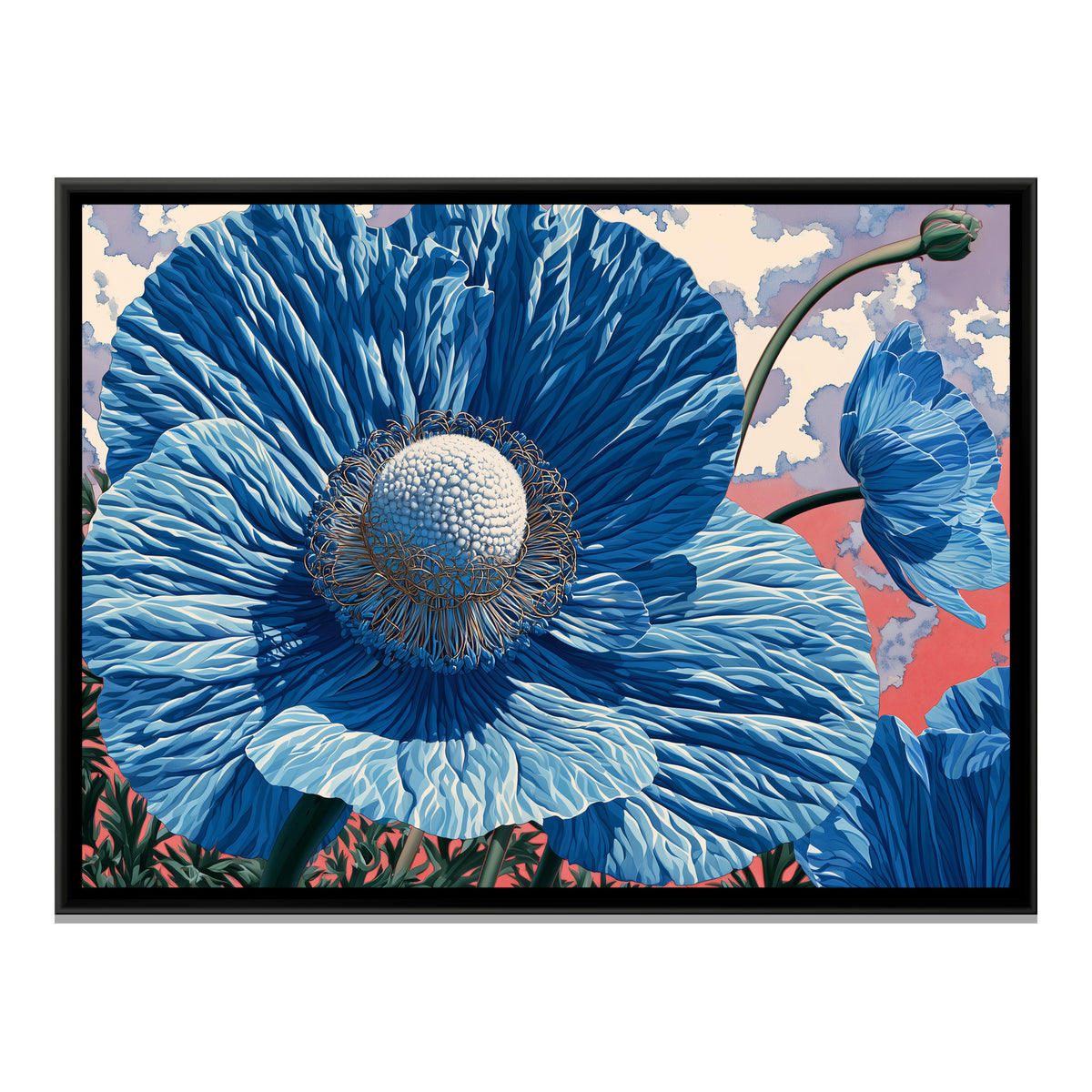 Blue Poppy — framed canvas print, front view