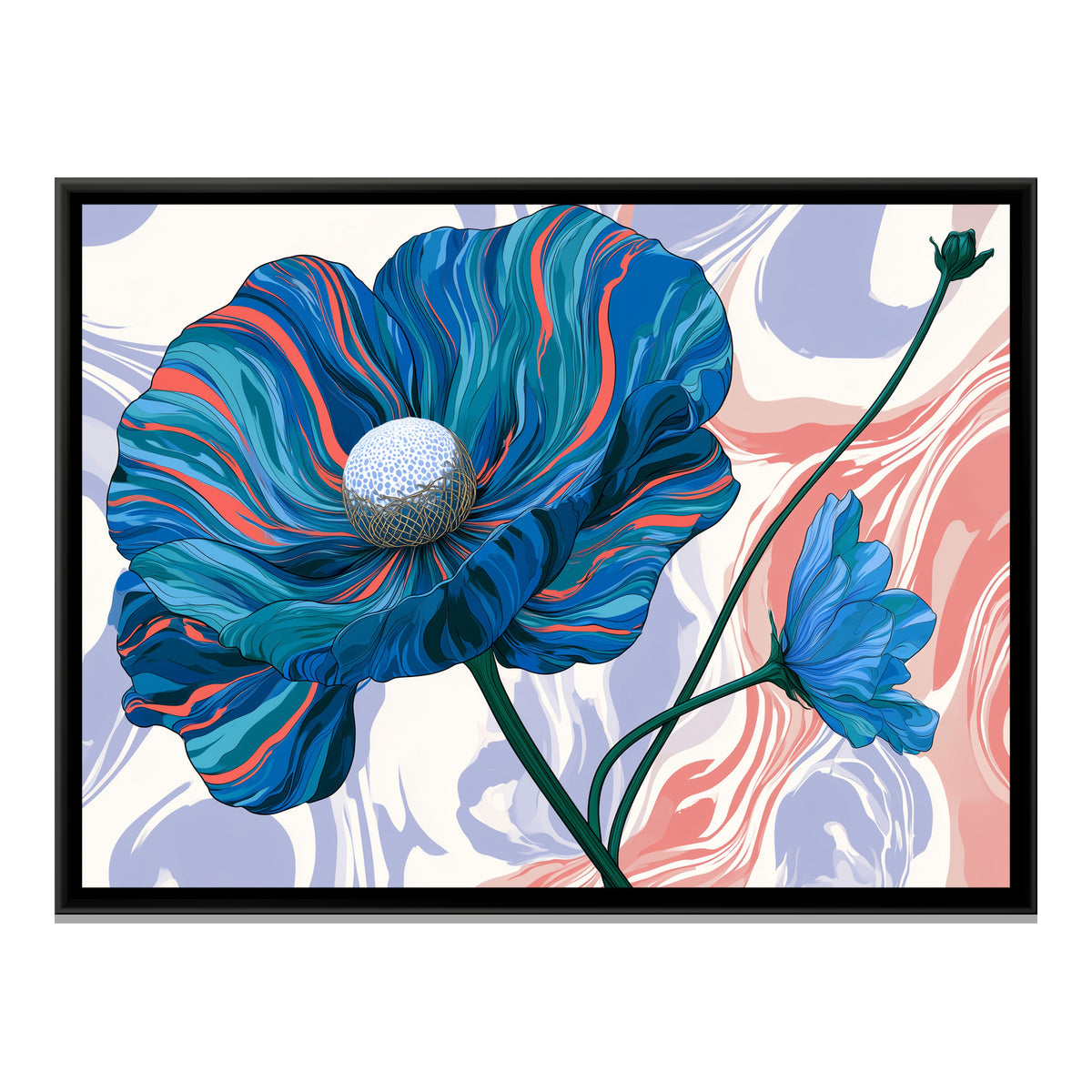Blue Poppy — framed canvas print, front view