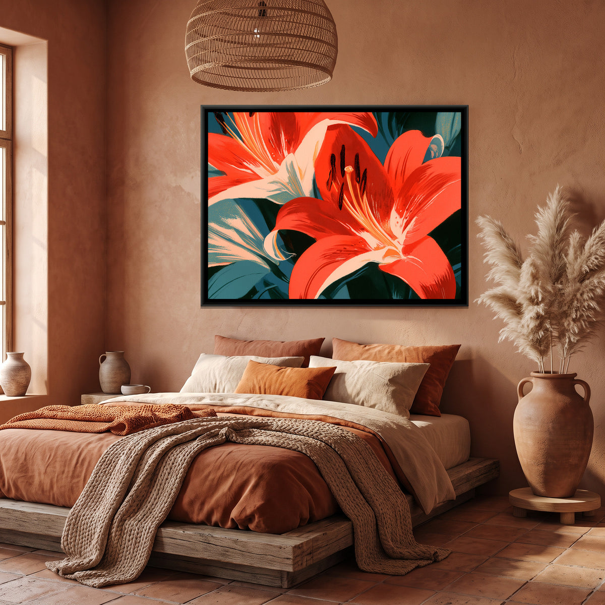 Lilies — canvas art shown in a styled room
