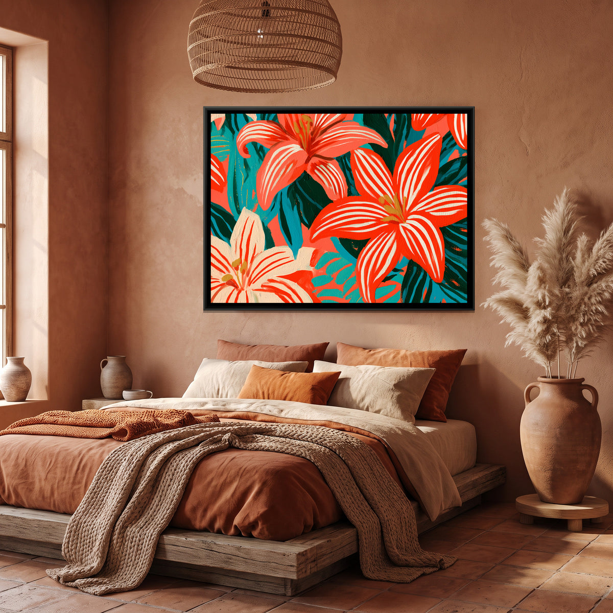 Lilies — canvas art shown in a styled room
