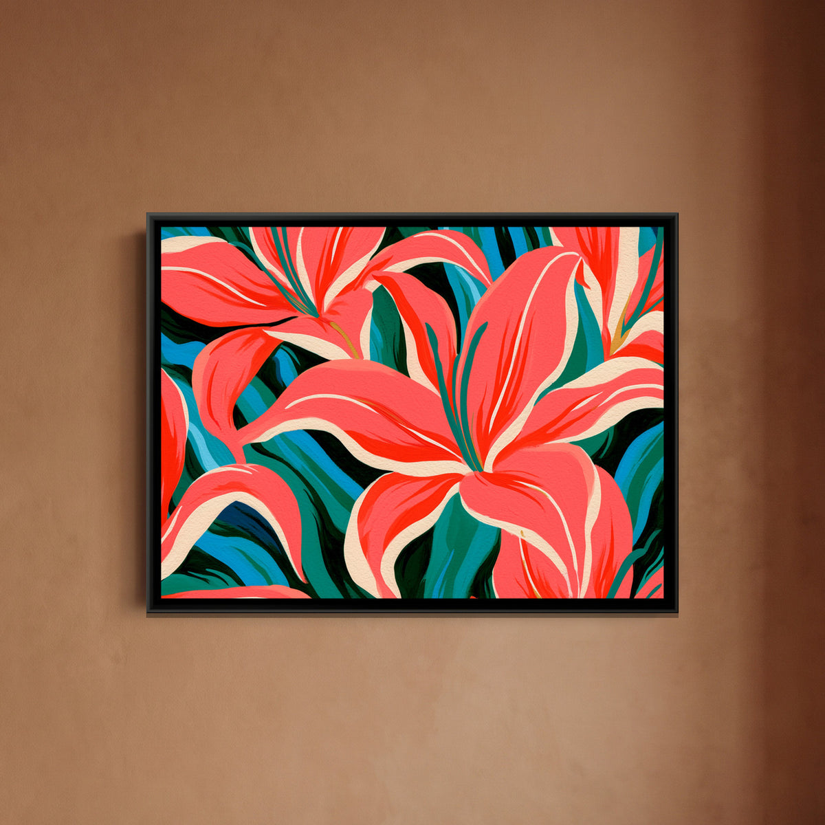 Lilies — framed canvas art hung on a wall