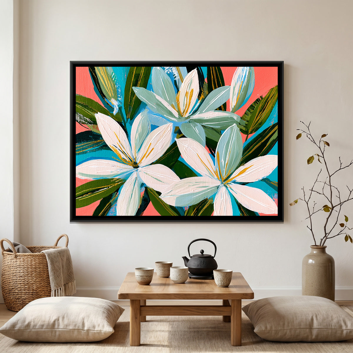 Lilies — canvas art shown in a styled room