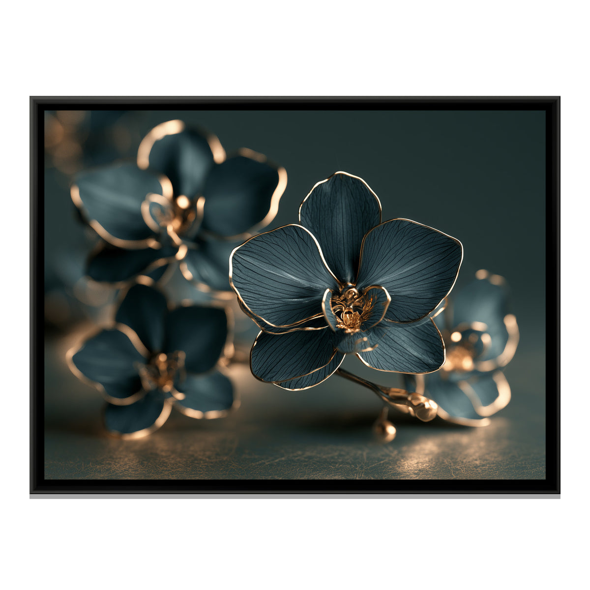 Teal Orchids — framed canvas print, front view