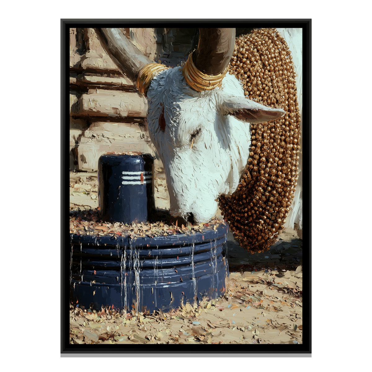 Nandi Ji and Shivling — framed canvas print, front view