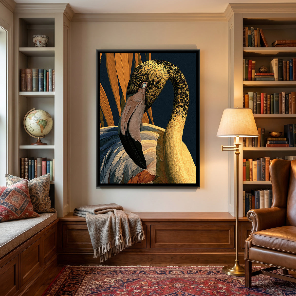 Flamingo — canvas art shown in a second room setting