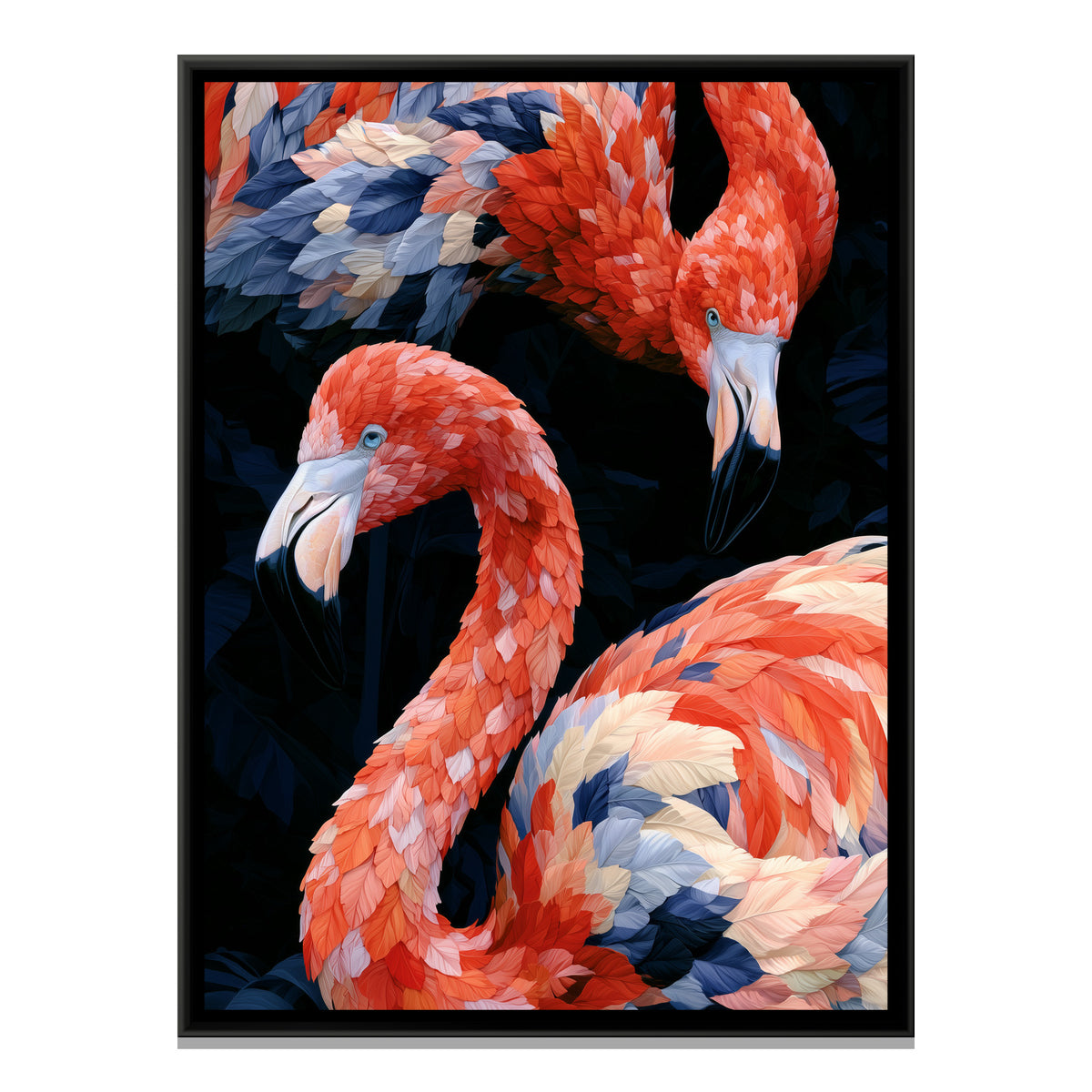 Flamingo Pair — framed canvas print, front view