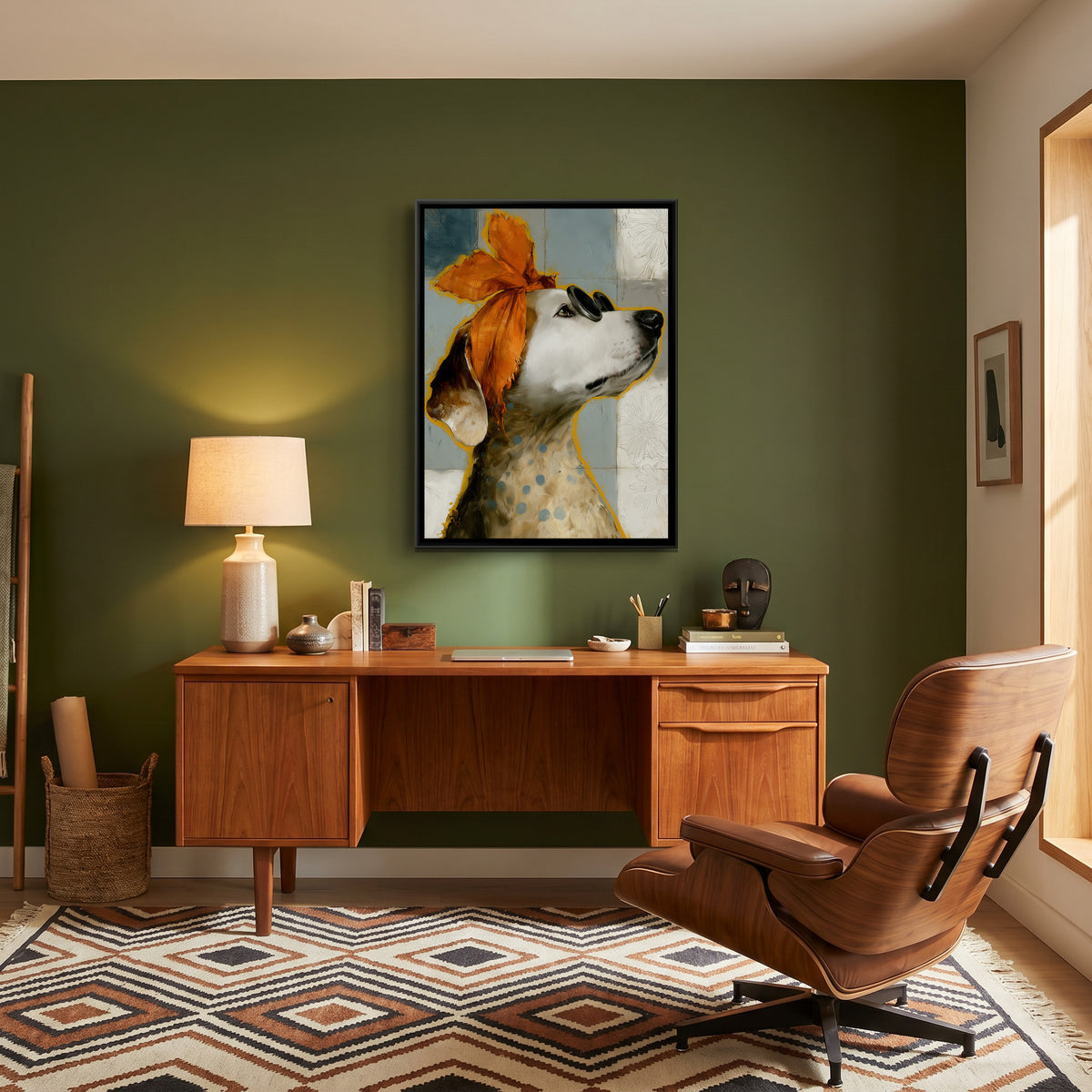 Dog in Sunglasses — canvas art shown in a second room setting