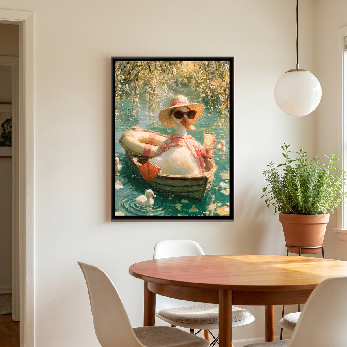 Duck in a Boat — canvas art shown in a styled room