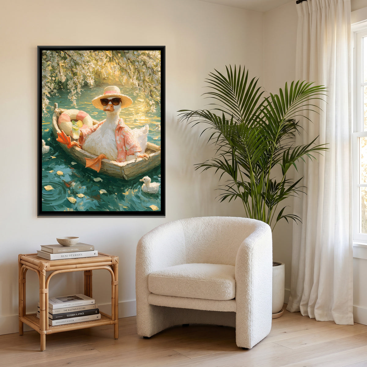 Duck in a Boat — canvas art shown in a second room setting