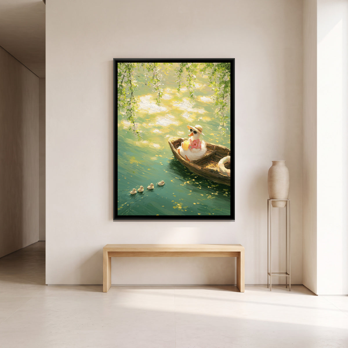 Duck in a Boat — canvas art shown in a second room setting