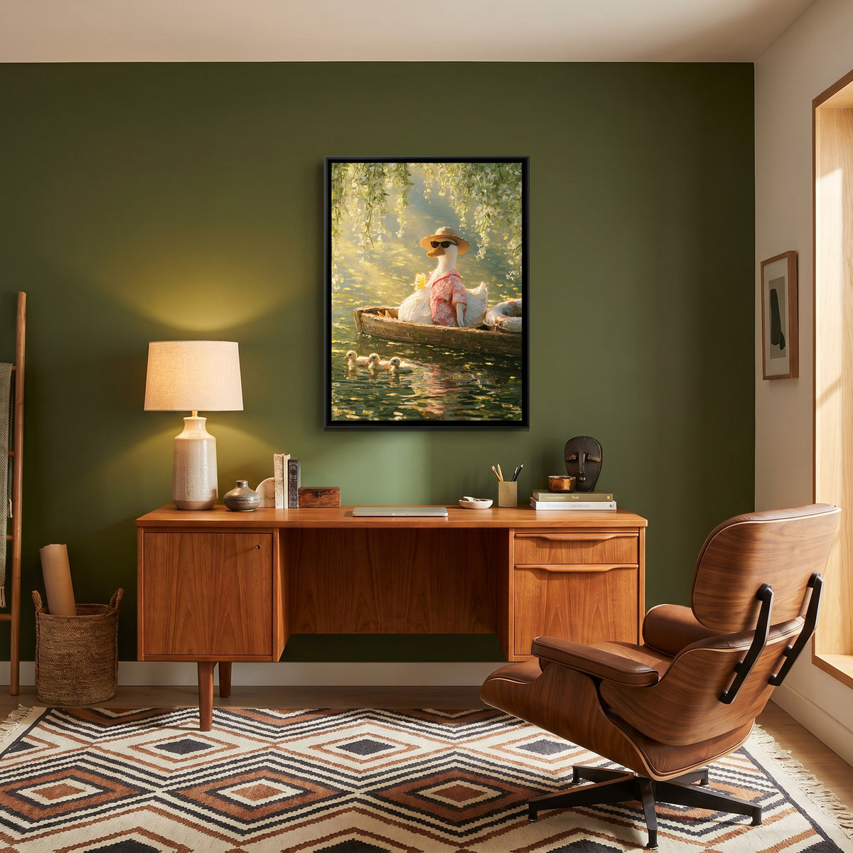 Duck in a Boat — canvas art shown in a styled room