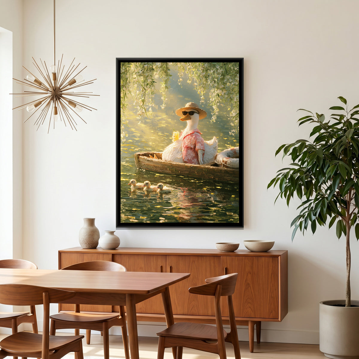 Duck in a Boat — canvas art shown in a second room setting