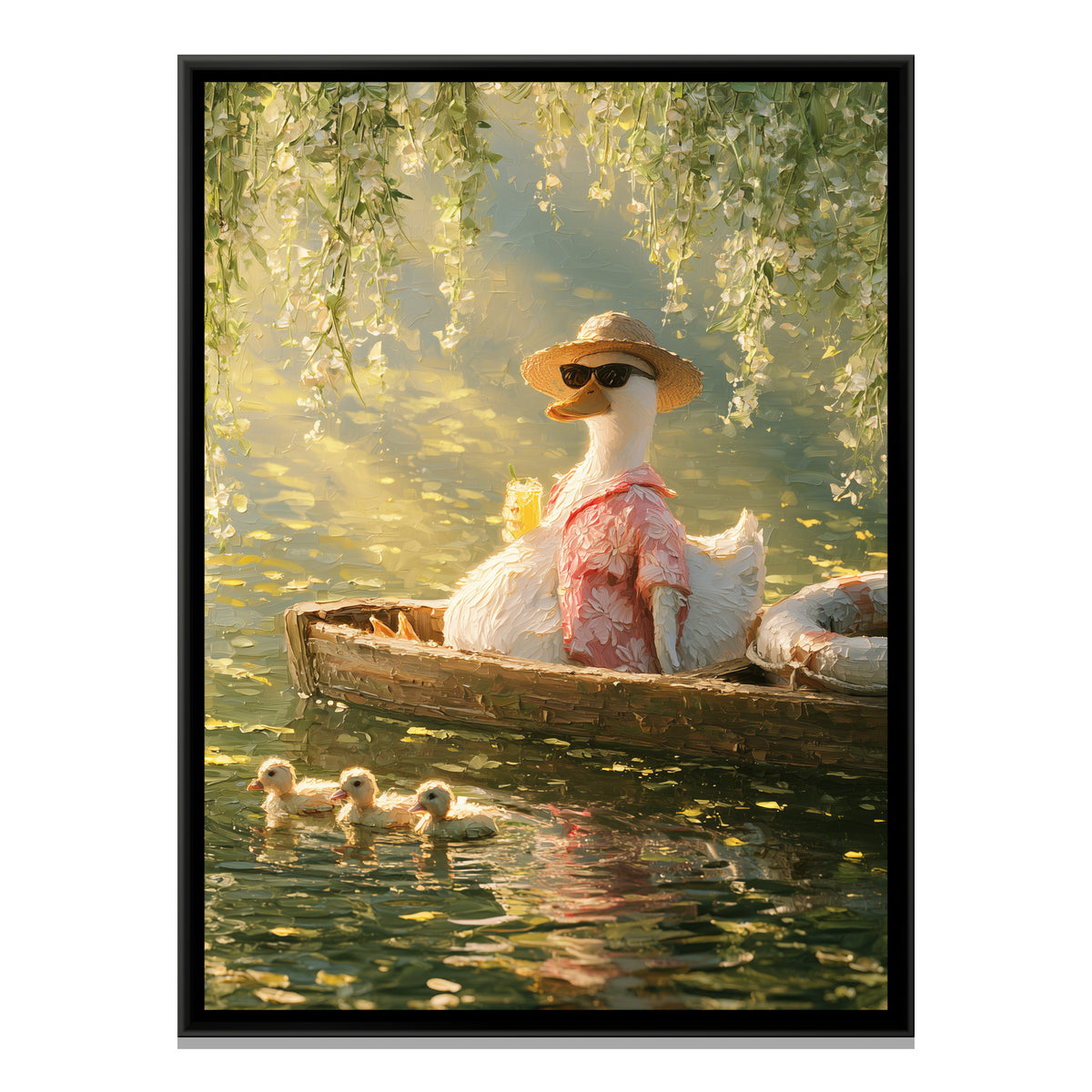 Duck in a Boat — framed canvas print, front view