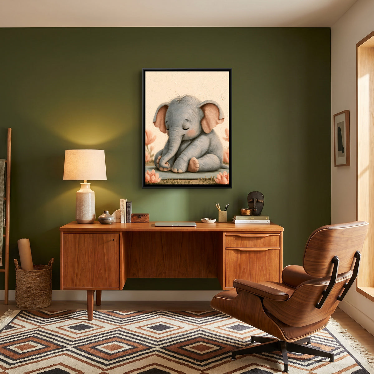 Yoga Elephant — canvas art shown in a second room setting