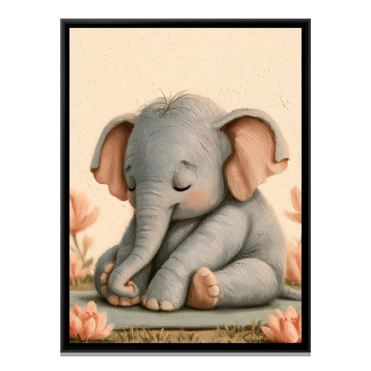 Yoga Elephant — framed canvas print, front view