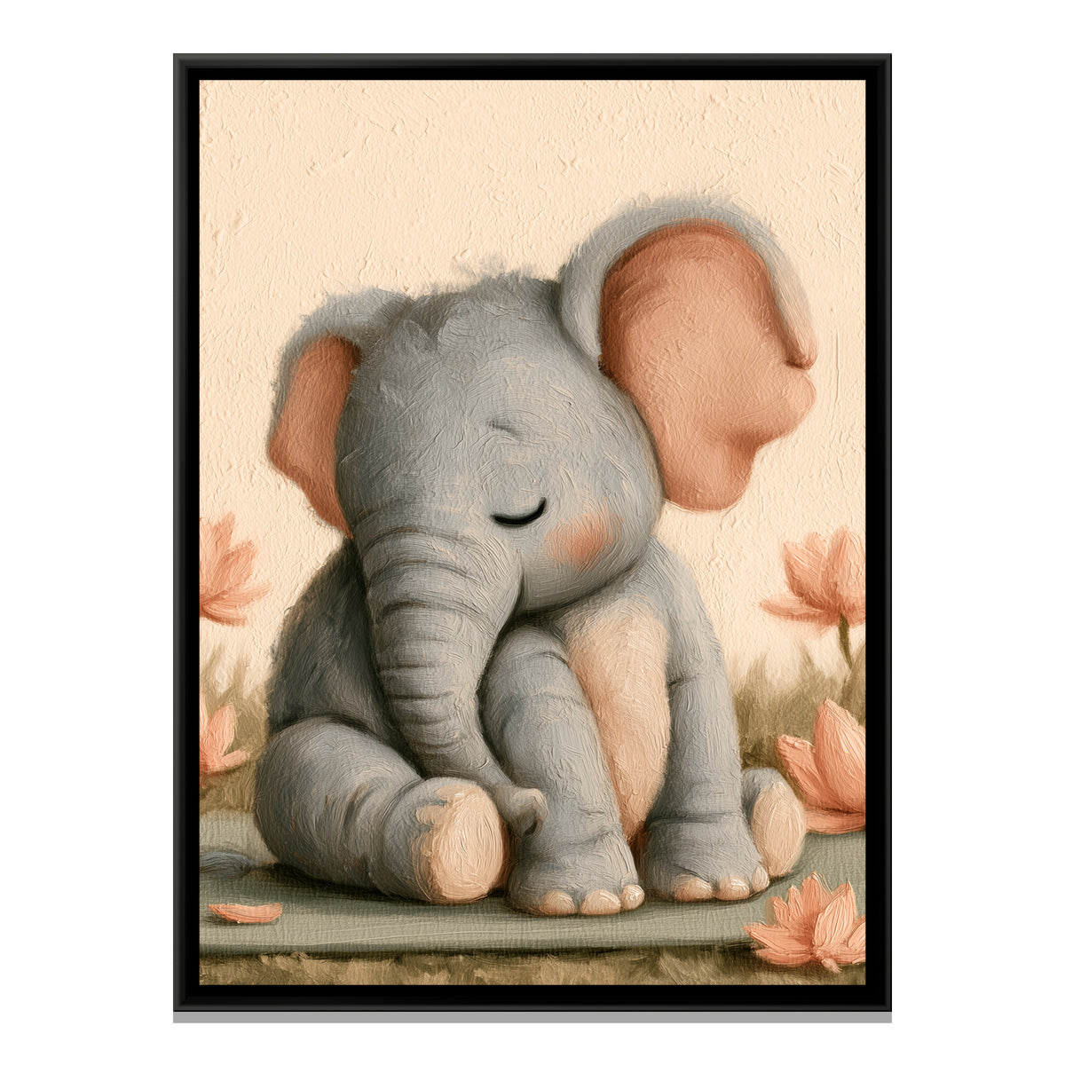 Yoga Elephant — framed canvas print, front view