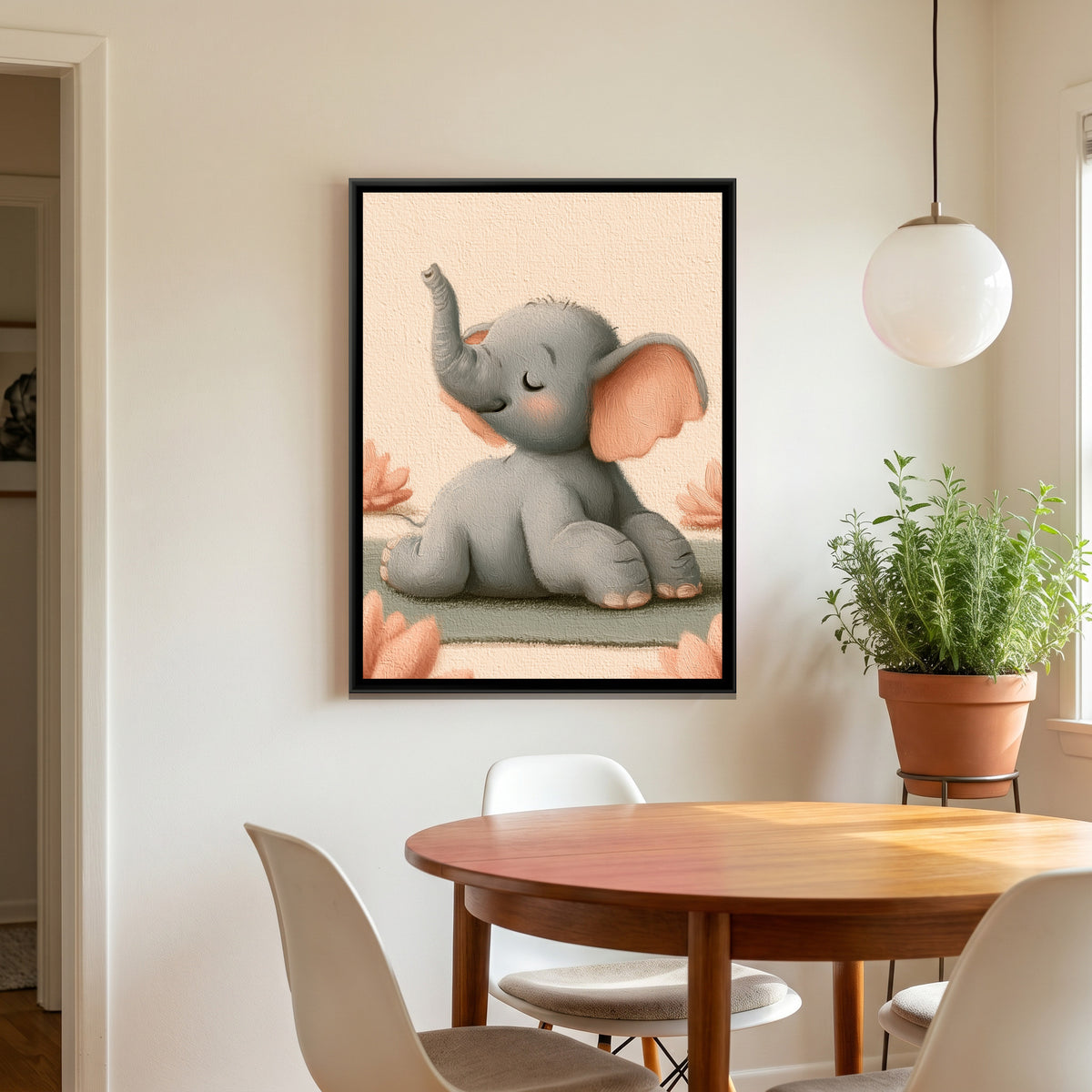 Yoga Elephant — canvas art shown in a styled room