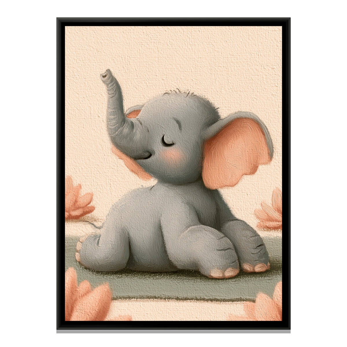 Yoga Elephant — framed canvas print, front view