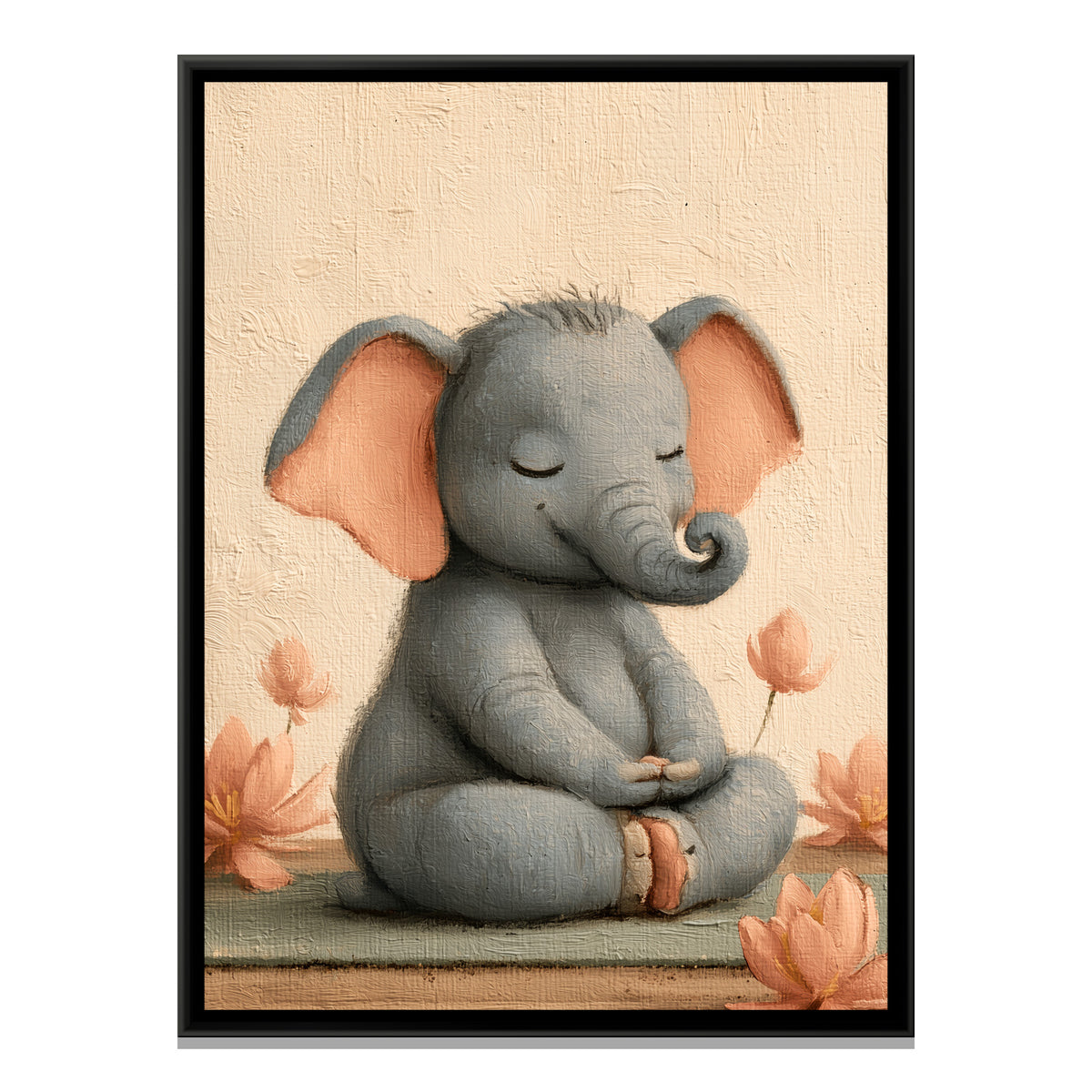 Yoga Elephant — framed canvas print, front view
