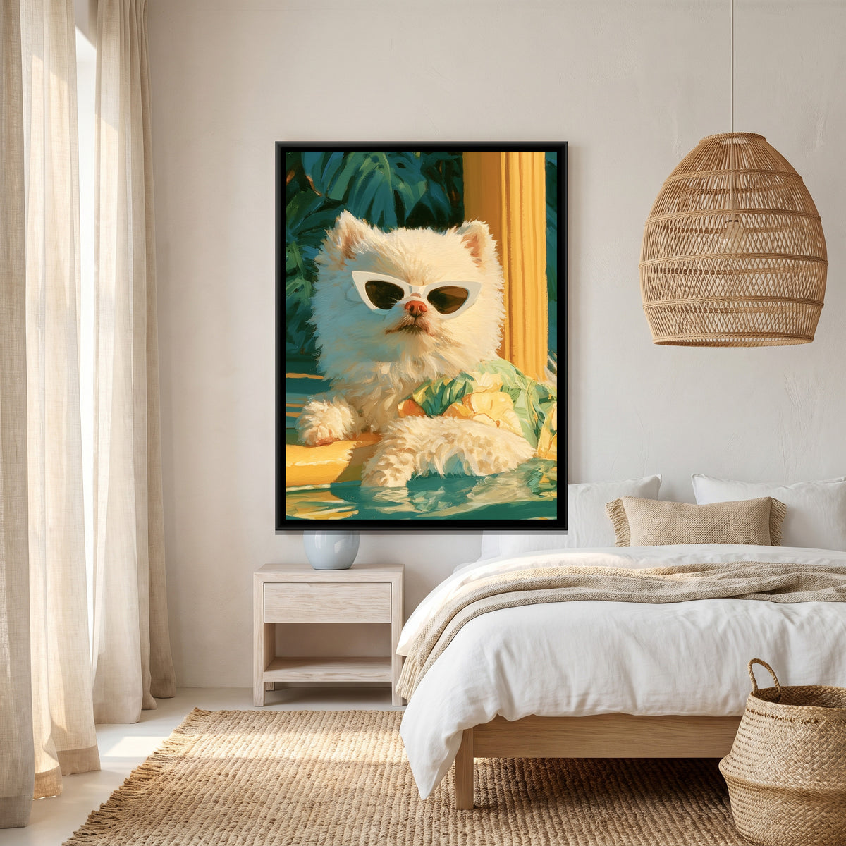 Pomeranian in Sunglasses — canvas art shown in a styled room