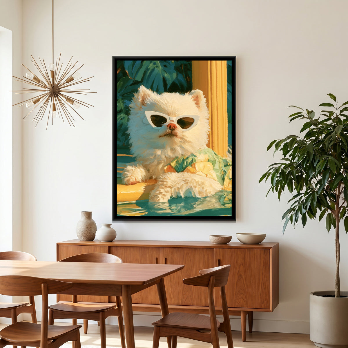 Pomeranian in Sunglasses — canvas art shown in a second room setting