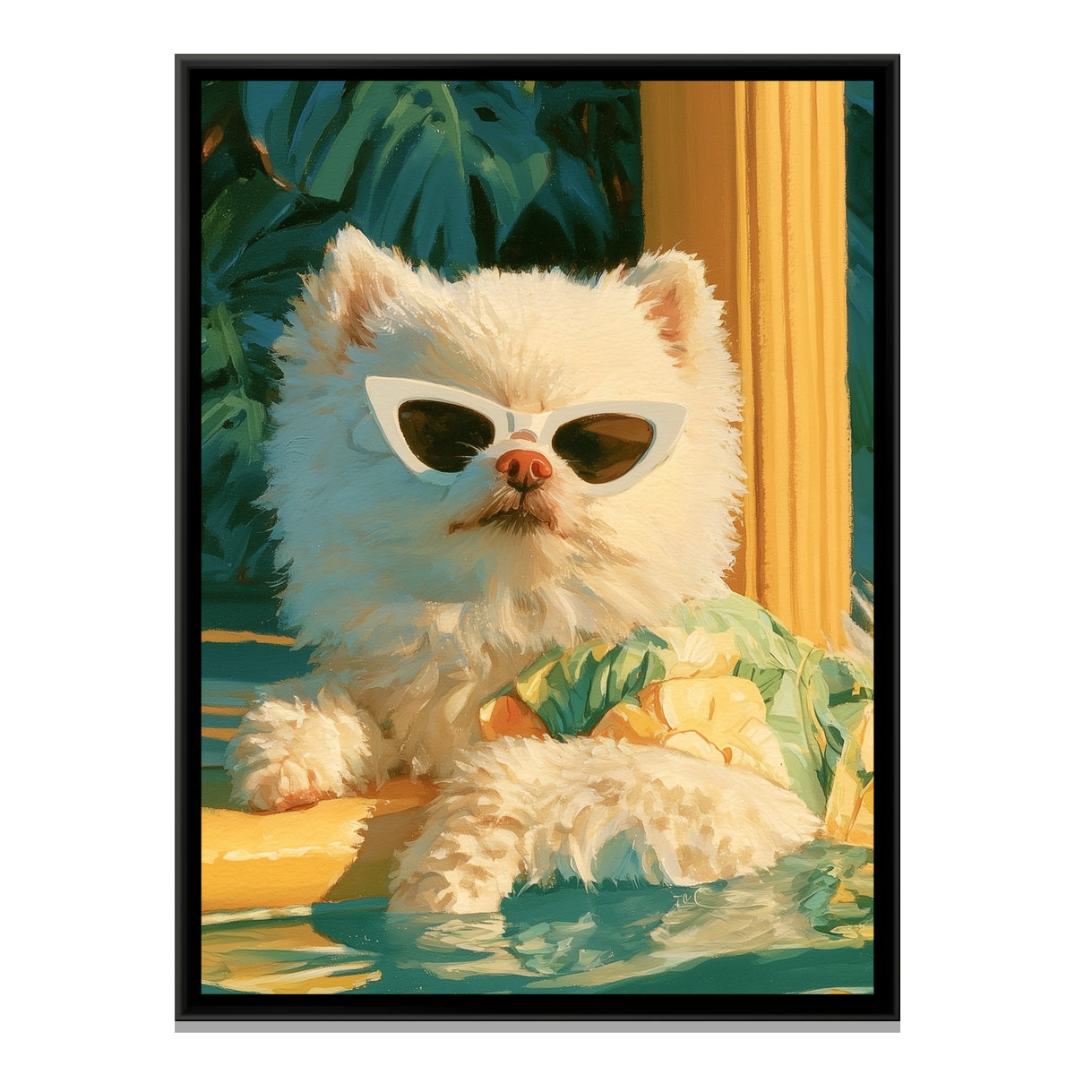 Pomeranian in Sunglasses — framed canvas print, front view