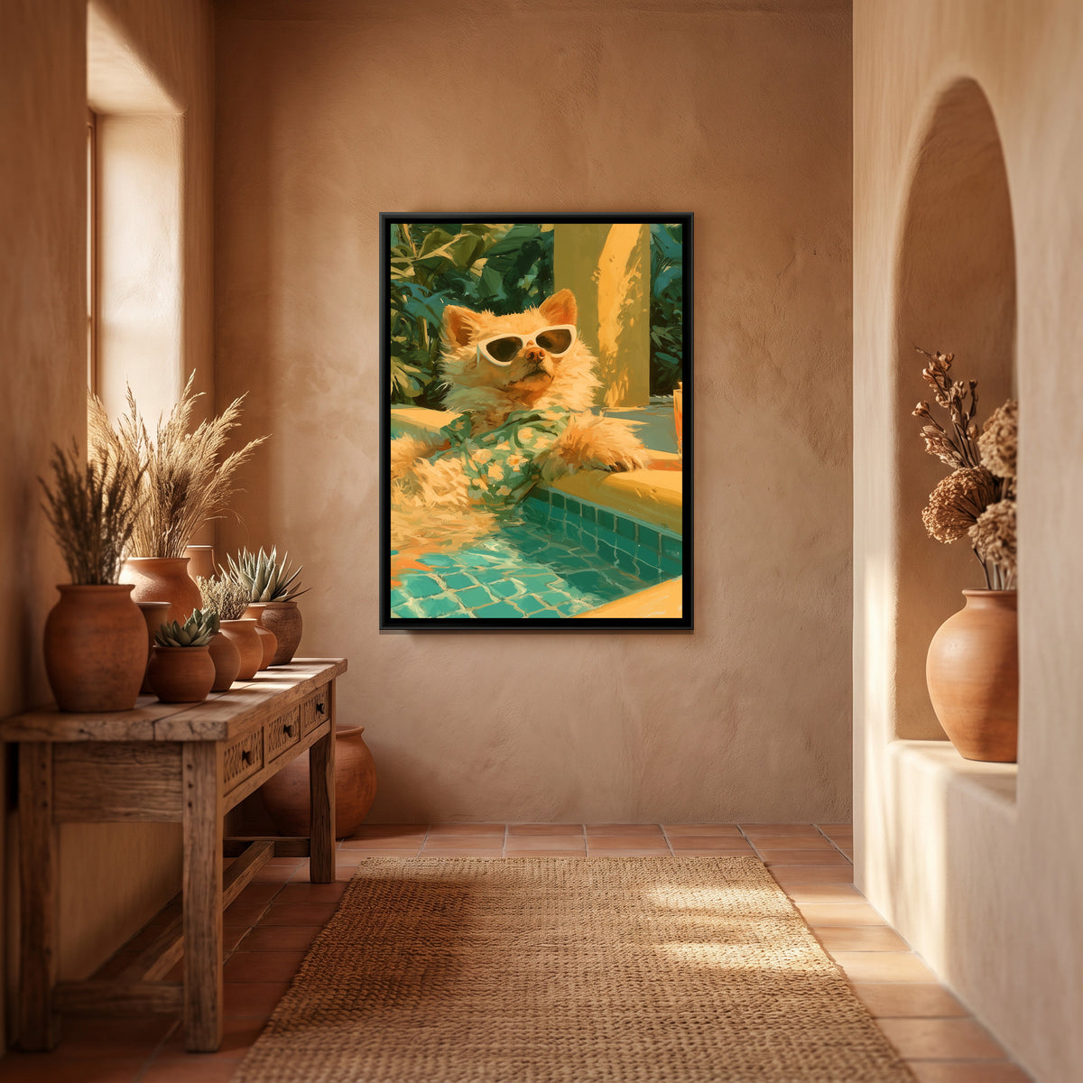 Dog in Sunglasses — canvas art shown in a styled room