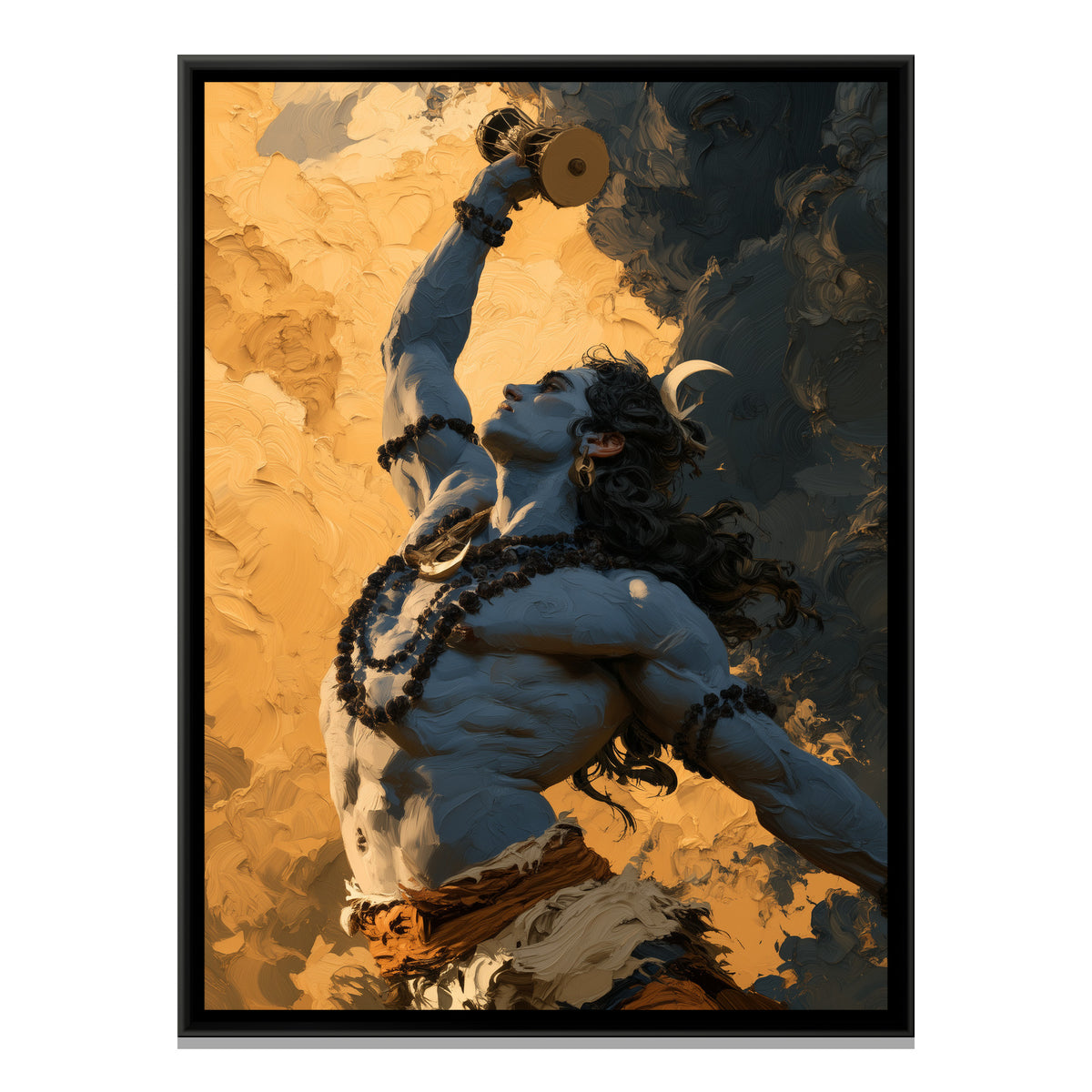 Mahadev with Damru — framed canvas print, front view