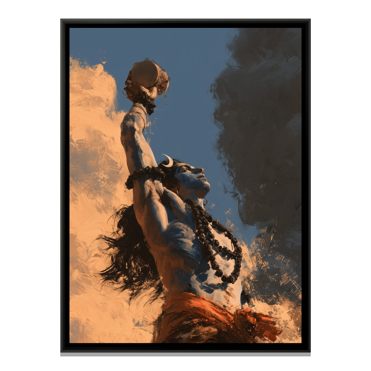 Mahadev with Damru — framed canvas print, front view