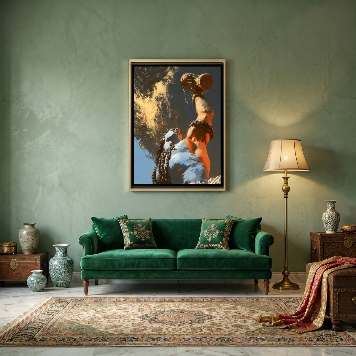 Mahadev with Damru — canvas art shown in a styled room