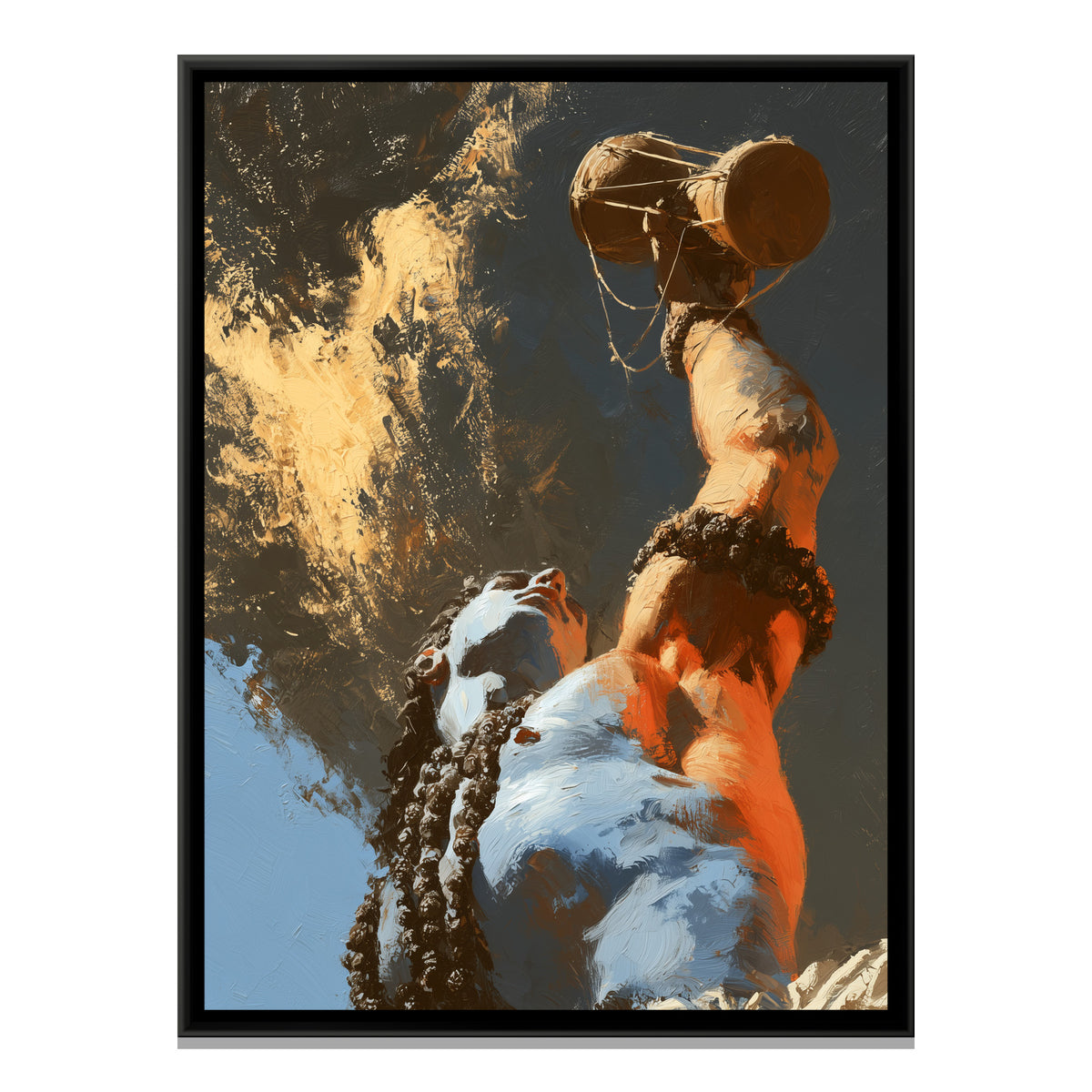 Mahadev with Damru — framed canvas print, front view