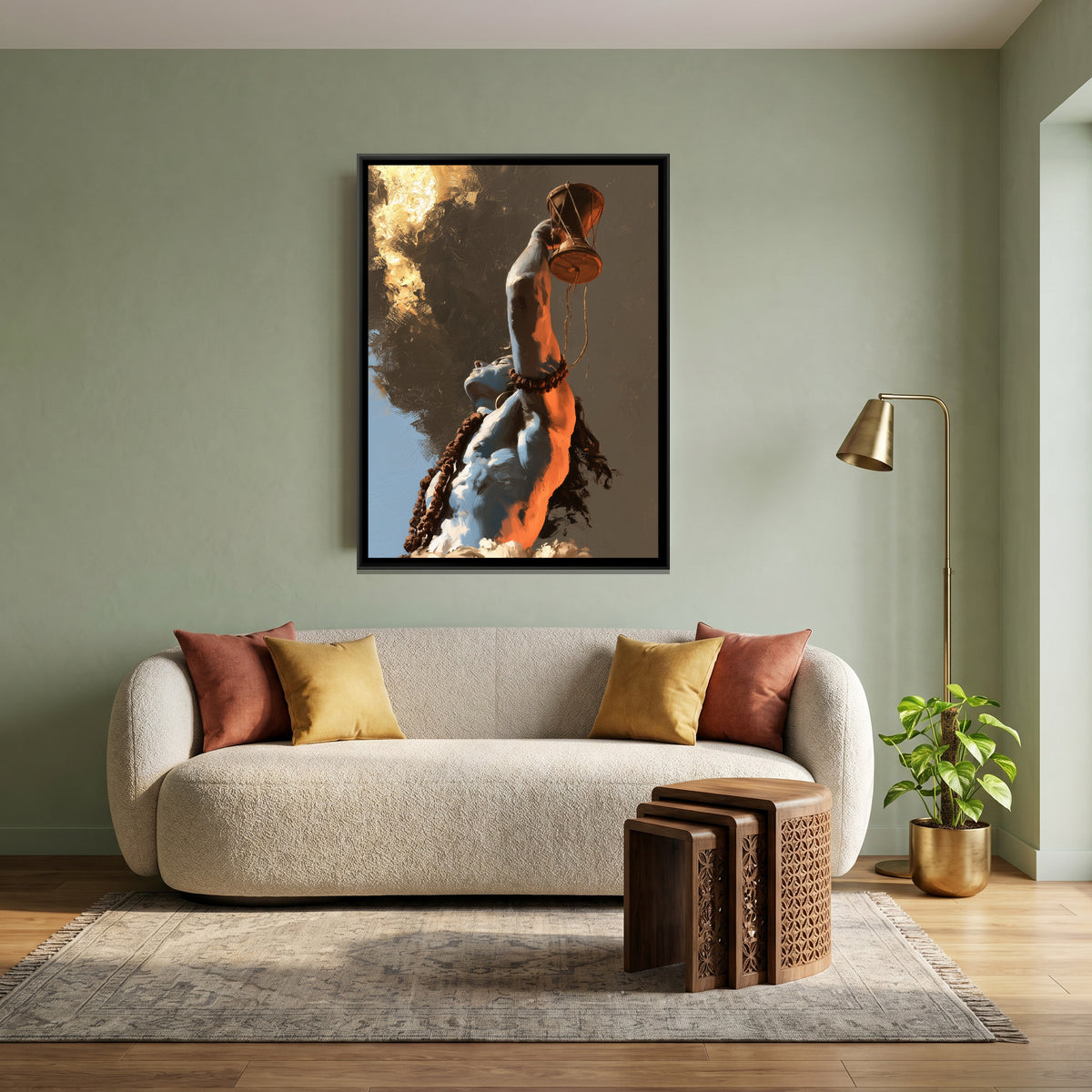 Mahadev with Damru — canvas art shown in a styled room