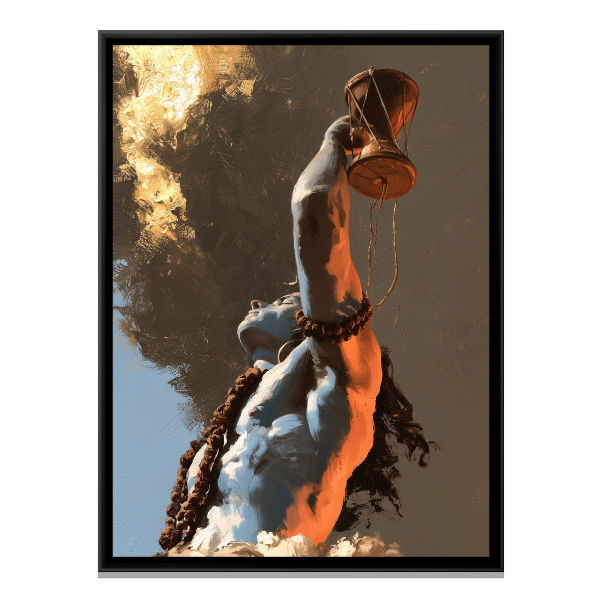 Mahadev with Damru — framed canvas print, front view
