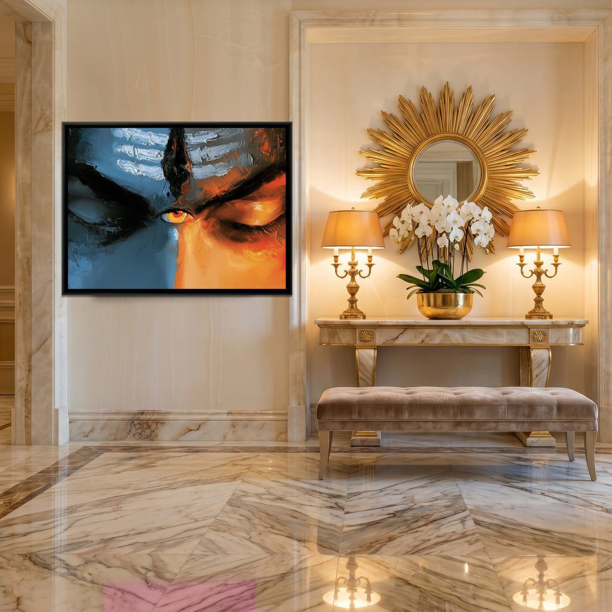 Mahadev Third Eye — canvas art shown in a second room setting