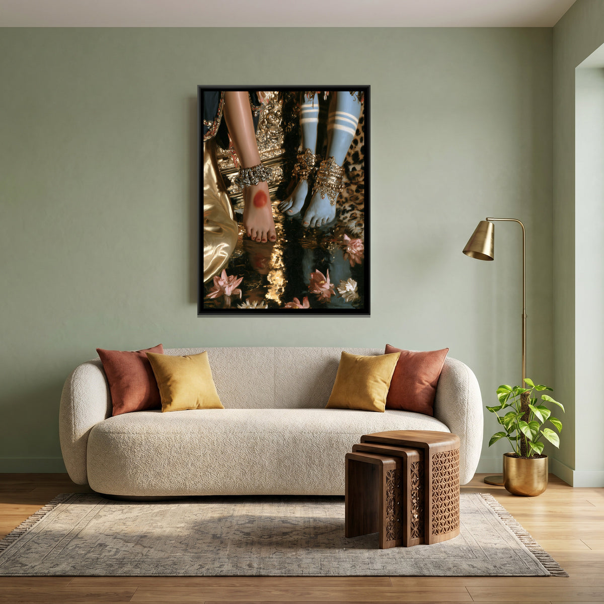 Shiva Parvati Feet — canvas art shown in a styled room