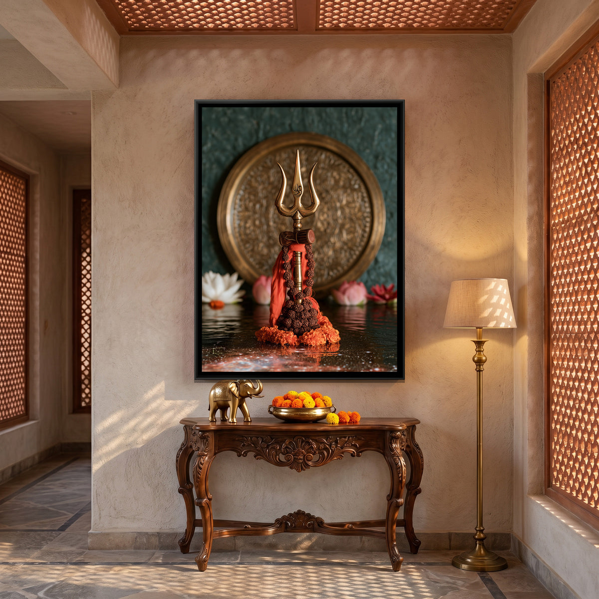 Mahadev Trishul — canvas art shown in a second room setting